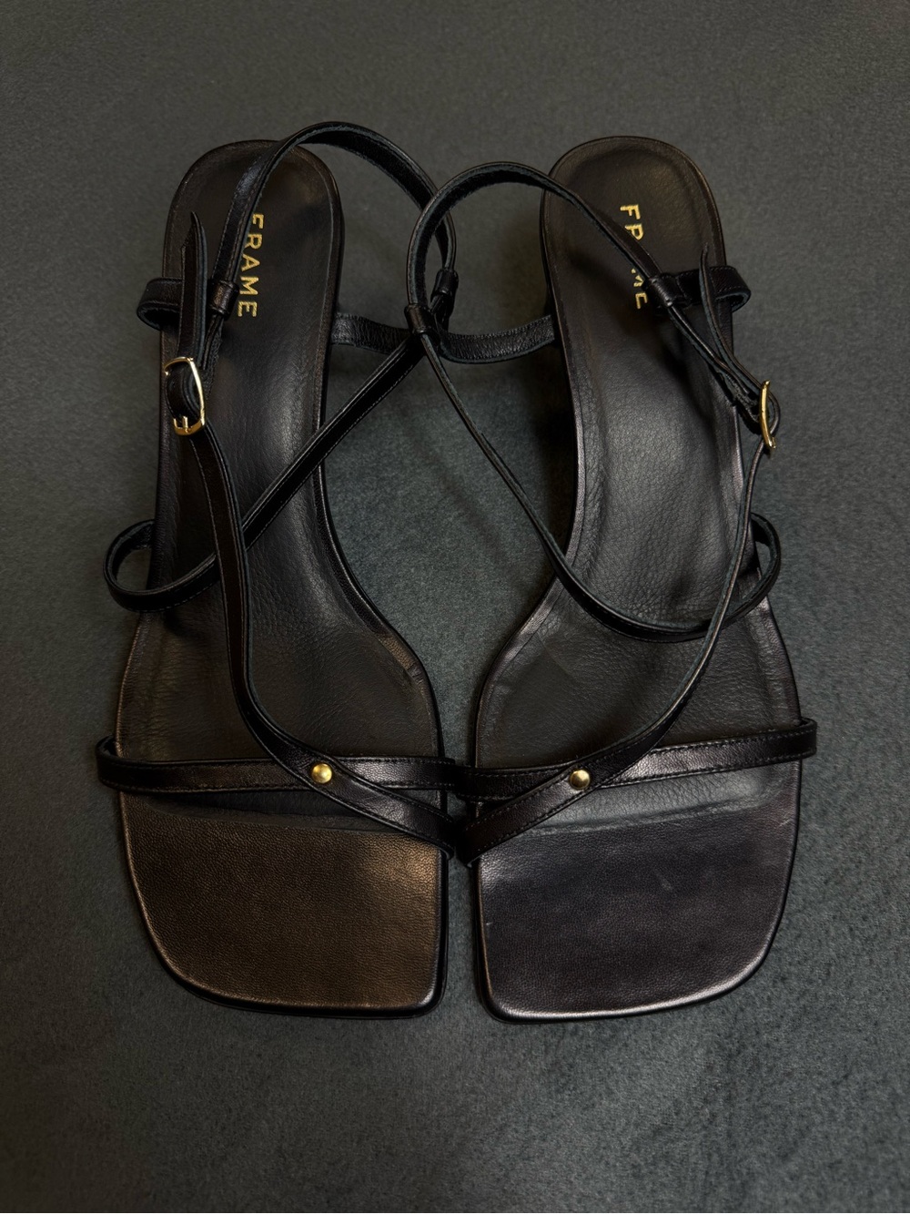 Frame Le Braxton Leather Sandals kitten Heel Strappy Square open Toe 6.5 black - Picture 3 of 8